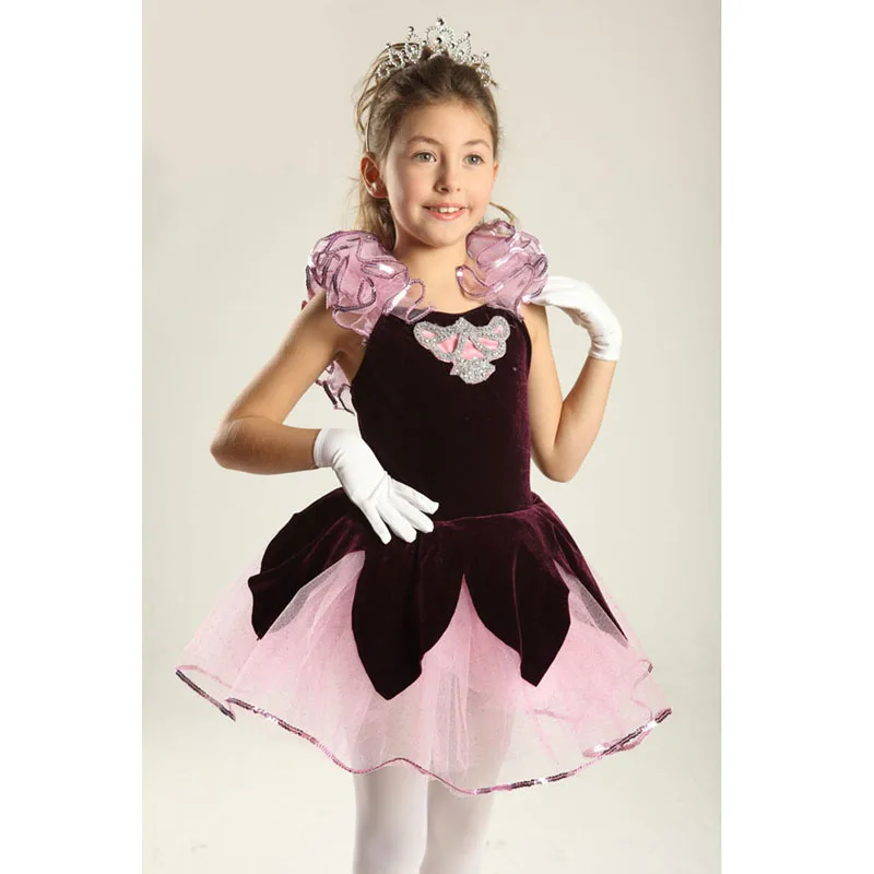 

Flower Sleeve Purple Velvet Top Professional Ballet Tutu for Adult or Children,Pretty Classical Dance Dress for Child Girl HB665