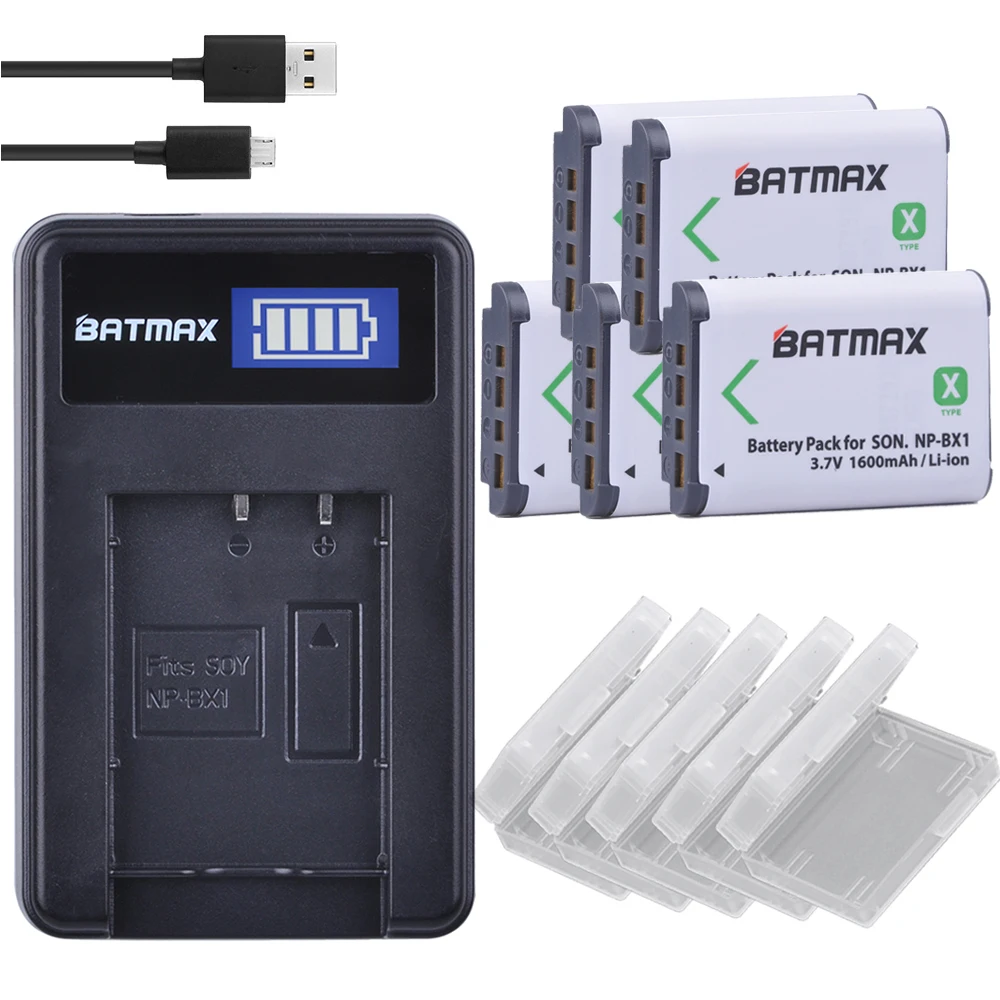 5x NP-BX1 NP BX1 Batteries AKKU + USB LCD Charger for Sony HDR-AS200v AS20 AS15 AS100V DSC-RX100 X1000V WX350 RX100 RX1 RX100ii