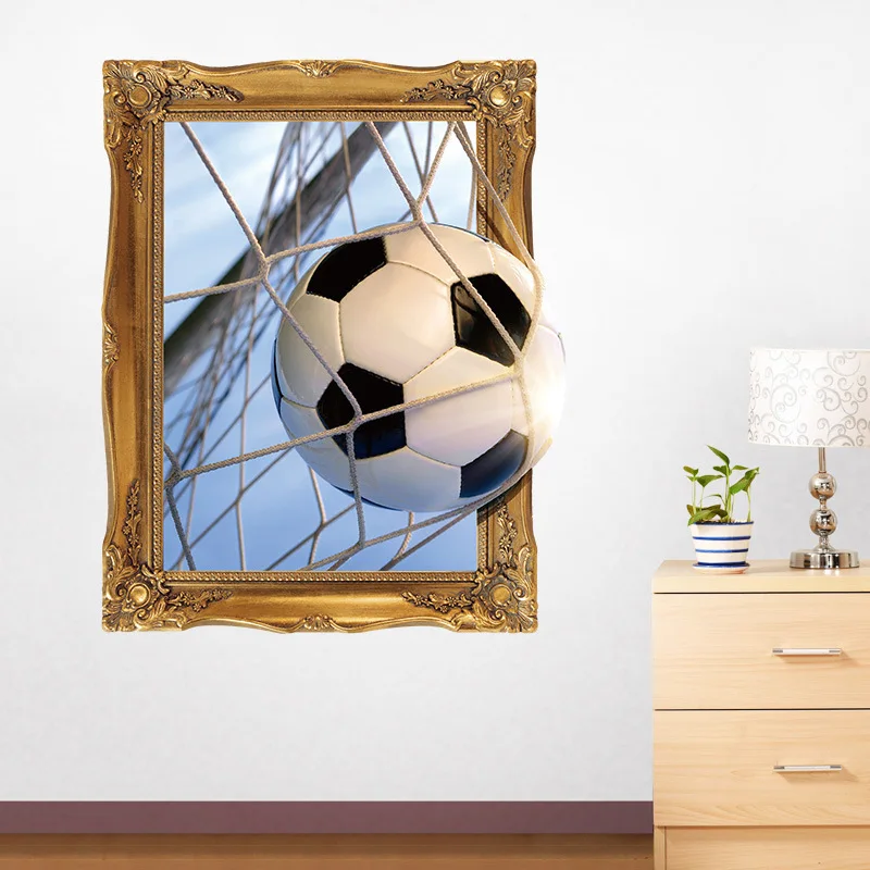 False Window 3D Score Goal Football Wall Sticker Living Room Background Sports Home Decoration Mural Stickers Decals Wallpaper