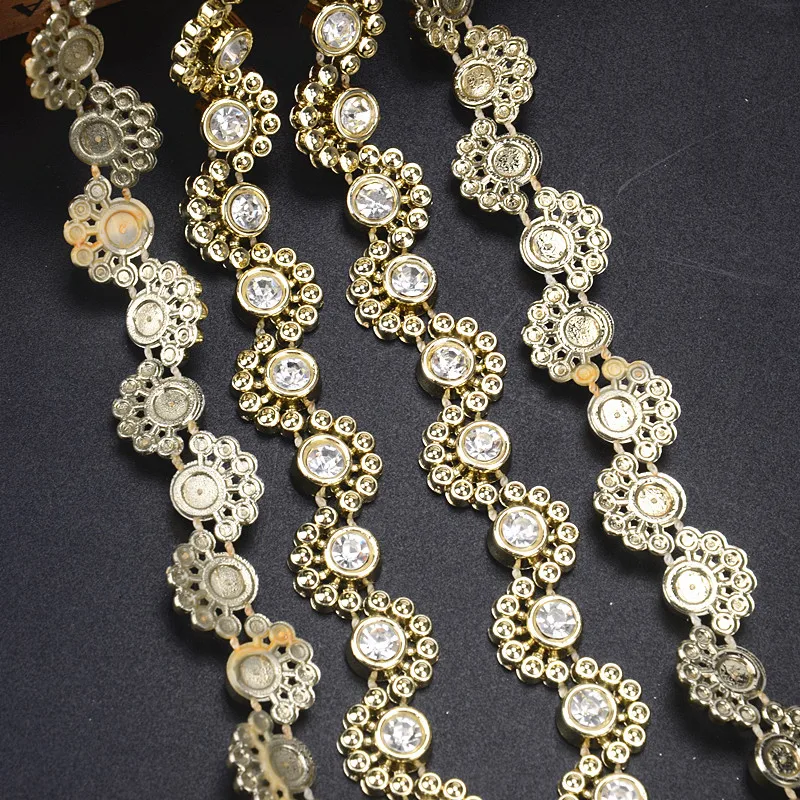 2Yards Gold Single Row Plastic Sunflowers Line Beads Chain Home Wedding Party Clothing Decoration Accessory Diy Dress Material