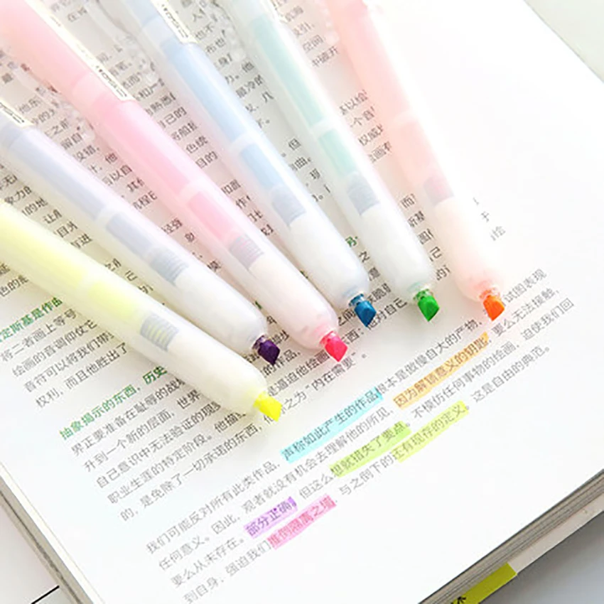 Marker Pen Student Stationery Transparent Press-type Highlighter Office Supplies DIY Scrapbooking Diary Planner Fluorescent Pen