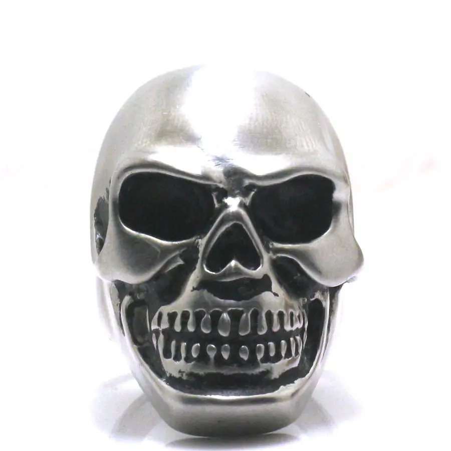 Size 6 to Size 16 Men Boy 316L Stainless Steel Dull Polish Cool Biker Skull Ring Free Shipping