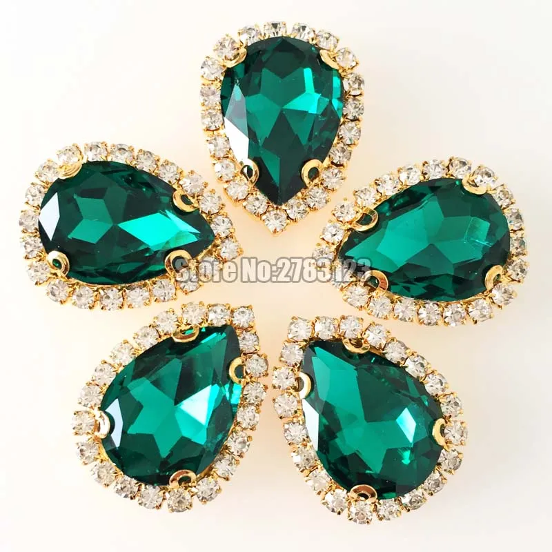 

7x10mm 10x14mm 13x18mm 18x25mm 10pcs Malachite green faltback sew on Crystal button,AAA Glass Crystal Gold base rhinestones