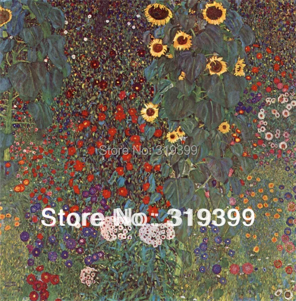 Oil Painting reproduction on Linen Canvas,Farm Garden with Sunflowers by gustav klimt,Free fast ship,Handmade,Museam Quali