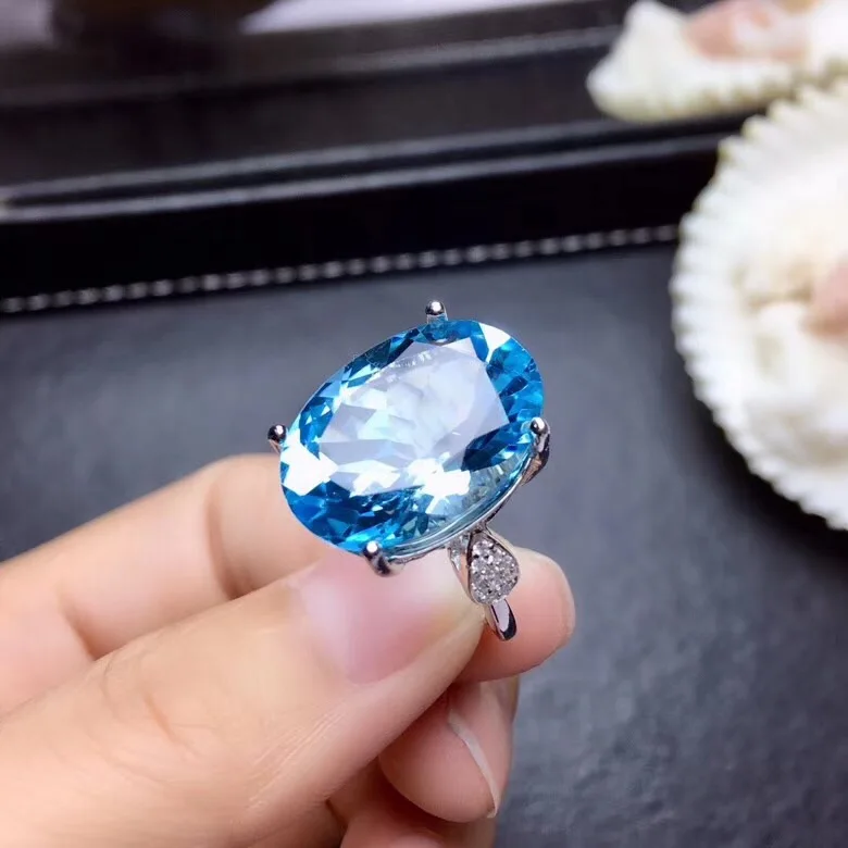 big size clear sky blue Topaz gemstone  ring with 925 silver best selling gift style