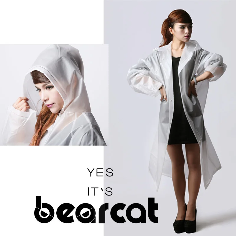 Fashion And Personality Long EVA Jelly Glue Waterproof Snow Defense White Frosted Rain Suit Outdoor Ultra-thin Women Raincoat