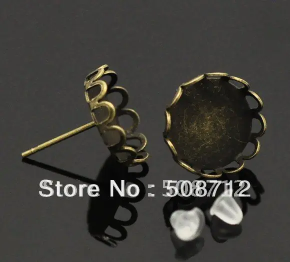 

Free shipping!!! 200pcs/lot 16mm Bronze tonelace Cabochon Settings Earring studs set,earrins post,earrings blank