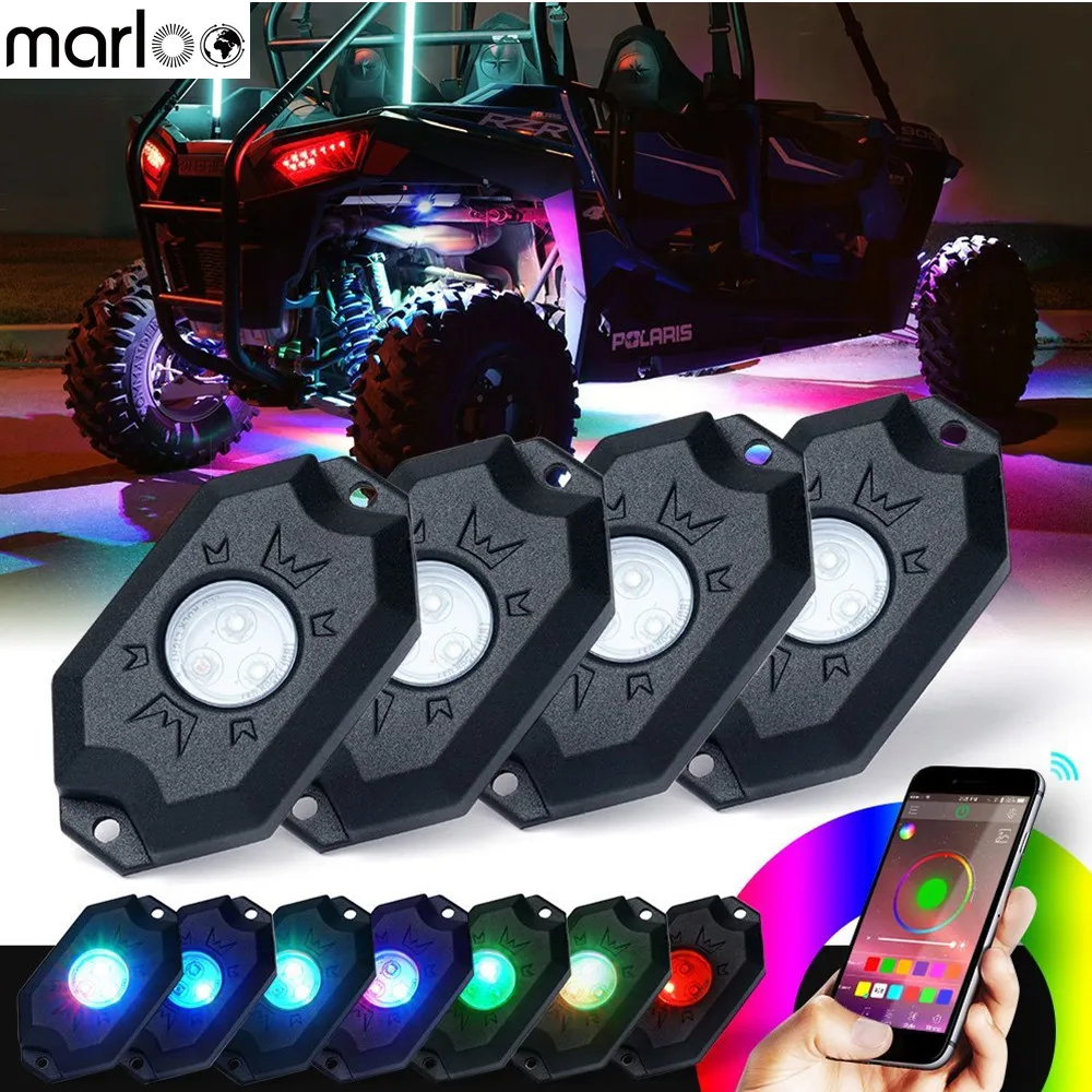 Offroad RGB LED Rock Light 4 Pods Lights Multimode APP Bluetooth Control Neon Lights For ATV UTV 4x4 Boat Car Vehicle Underbody