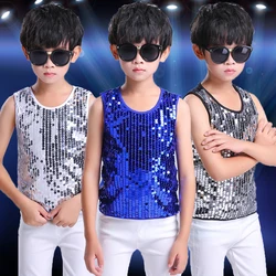 2021 Shining Silver vest Stage Performance Costumes Child Hip Hop Jazz Dance Clothes Sequins Boy  Chorus Drums Outfits