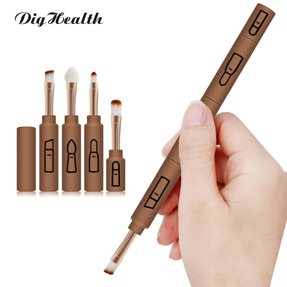 Dighealth 4 in 1 Professional Makeup Brush Set Portable Blending Eye shadow Eyebrow Lip Pencil Brush Cosmetic Brush Make Up Tool