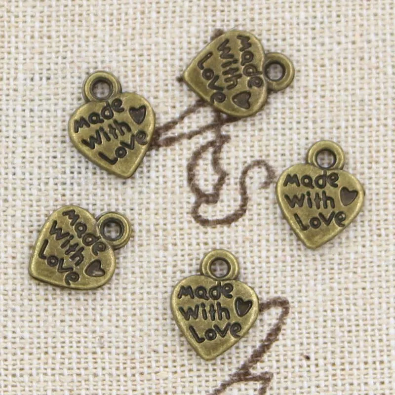 30pcs Charms Heart Made With Love 12x10mm Antique Making Pendant fit,Vintage Tibetan Bronze Silver color,DIY Handmade Jewelry