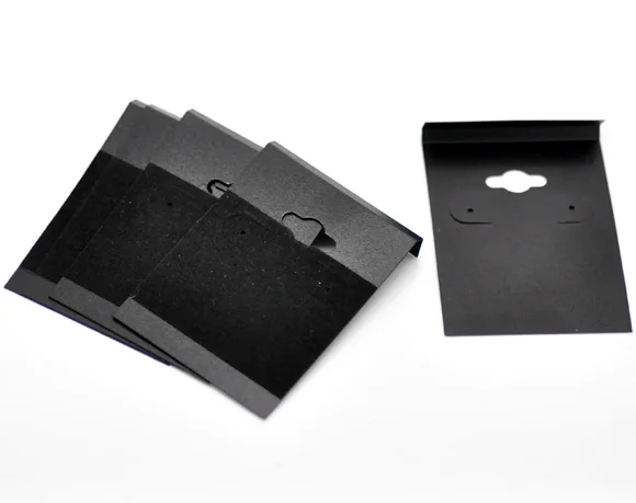 DoreenBeads 50PCs Black Ear Hooks Earring Plastic Display Cards Cardboard Square Card with Elbow Hook Display Cards 6.2x4.5cm,