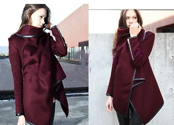 European Suit-dress Irregular Long Fund Self-cultivation Temperament Woolen Overcoat Windbreaker Long Sleeve Loose Coat