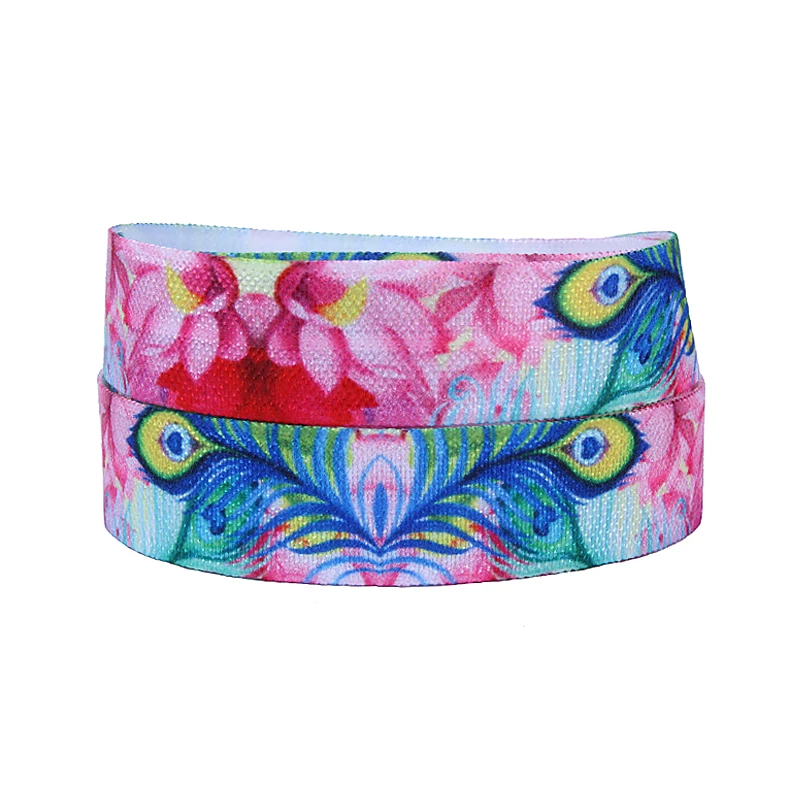 

FLRA ElasticWholesale watercolor peacock nylon fold over elastic ribbons