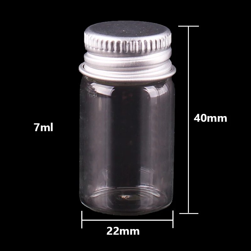 100pcs Size 22*40mm 7ml Transparent Glass Perfume Spice Bottles Tiny Jars Vials With Silver Screw Cap DIY Craft