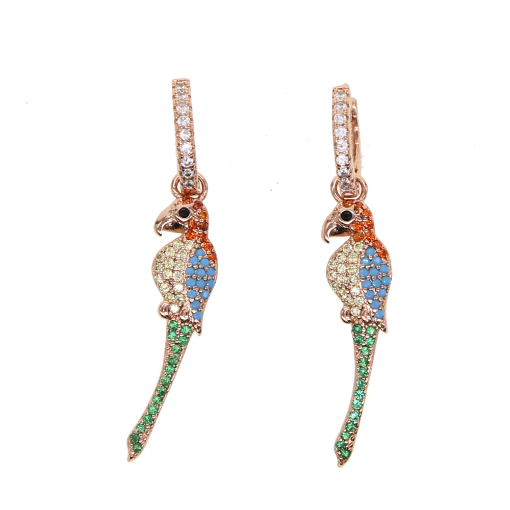 2018 new arrived top quality cute dangle animal bird rose gold colorful CZ lovely european hot selling cute jewelry earring gift