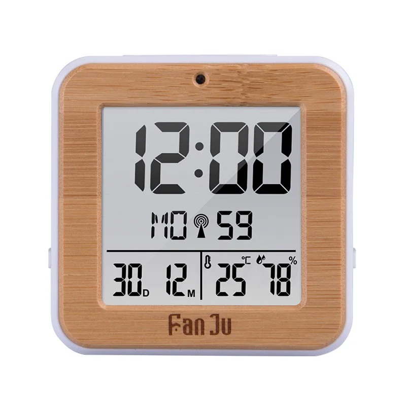 FanJu Digital Alarm Clock LED DCF Radio Dual alarm Automatic Backlight Electronic Temperature Humidity Table Time Office Gift