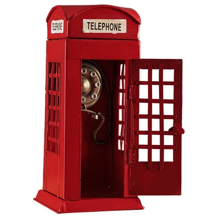 Retro Nostalgic Wrought Iron Telephone Booth Model Storage Piggy Bank Home Living Room Wine Cabinet Tv Cabinet Decoration Orname