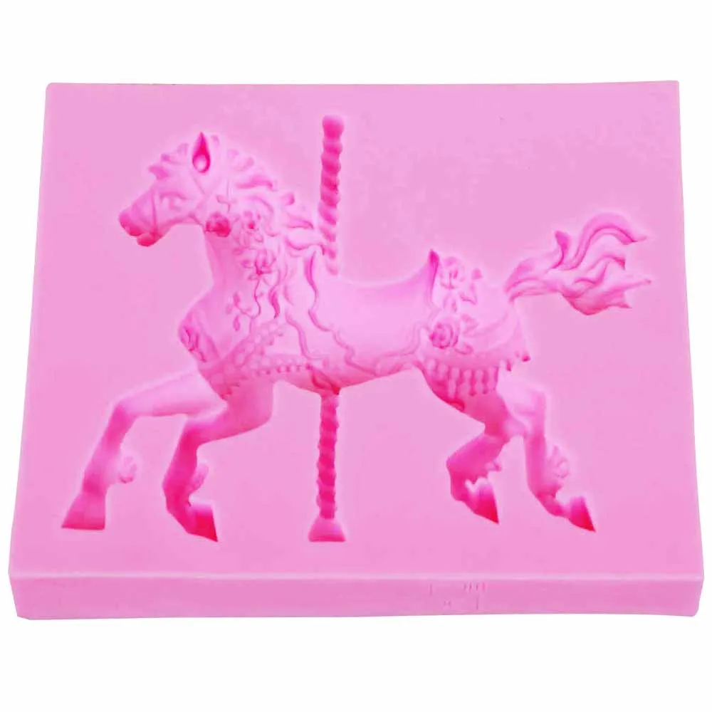 C264 gioielli 3D carosello cavallo stampi per fondente in Silicone strumenti per decorare torte Cupcake cioccolato Gumpaste stampi da cucina cottura