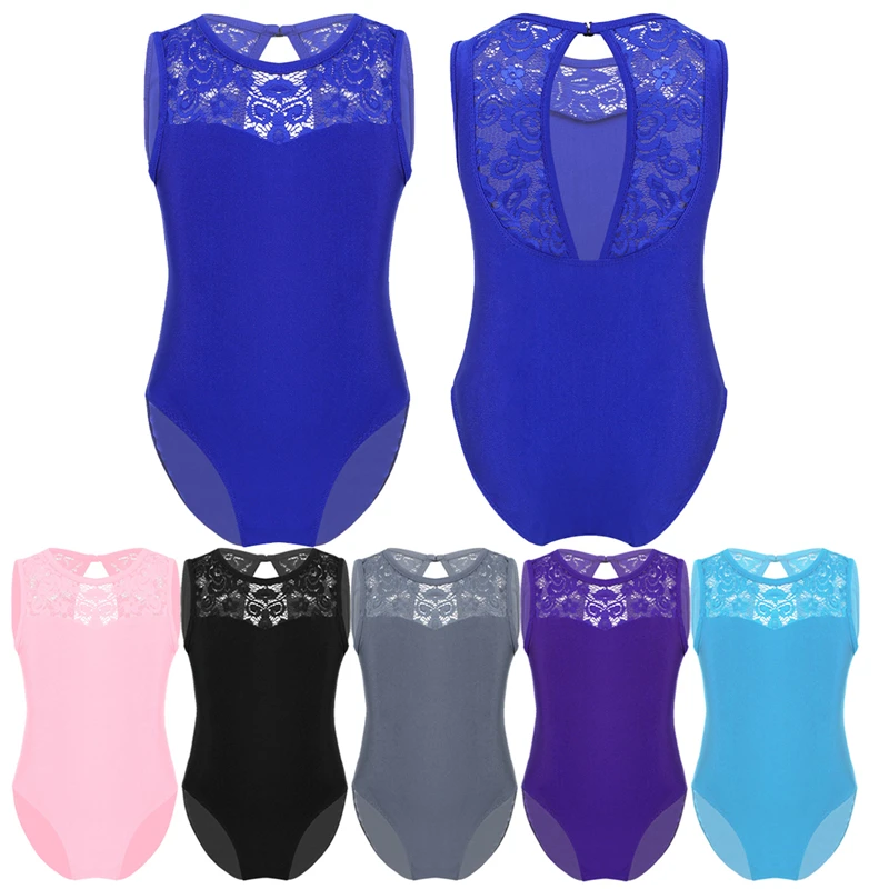 IIXPIN-Ginástica Ballet Leotards para meninas, roupas dançantes infantis, roupas sem mangas, renda, Splice, recorte traseiro, bailarina