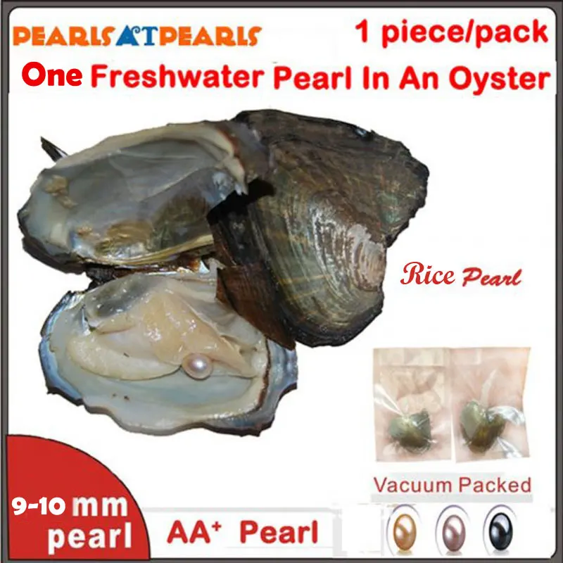 

100pcs 9-10mm Single AA+ Rice Cultured Fresh Water Pearl with Vacuum Packed Pearl in Oyster with Natural Pearls