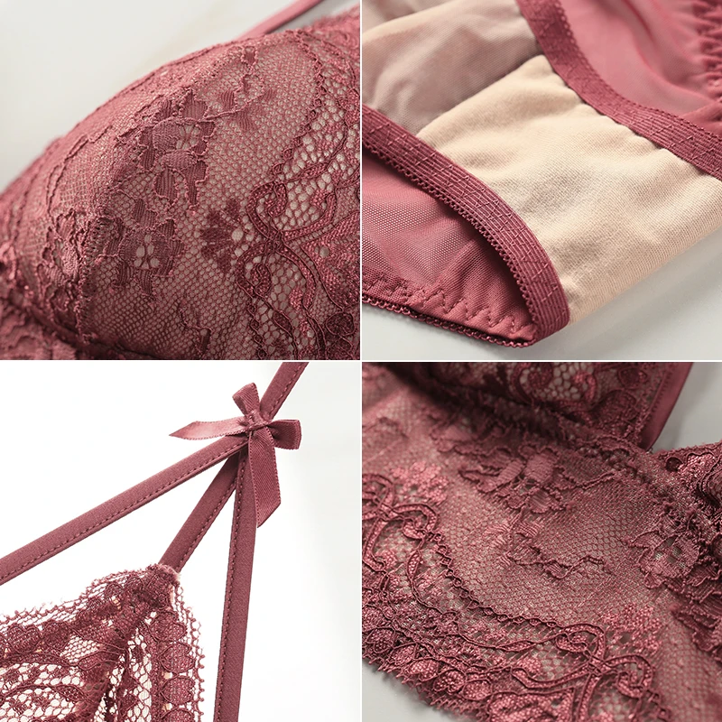 BALALOUM Vintage Farbe Frauen Sexy Spitze Bralette Ultra dünnen Büstenhalter Sets Draht Freies Weibliche Unterwäsche Dessous Dreieck Tasse