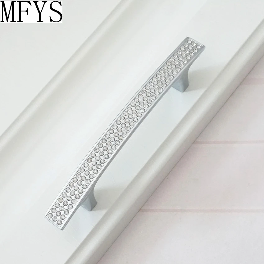 Silver Handles for Cabinet Zinc Alloy Wardrobe Pulls Chrome Crystal Kitchen Cupboard Door Pulls Modern Furniture Handles 160mm