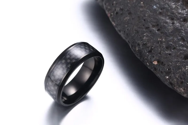 Vnox Black Carbon Fiber Punk Ring For Men 8mm Stainless Steel Wedding Mens Rings Jewelry