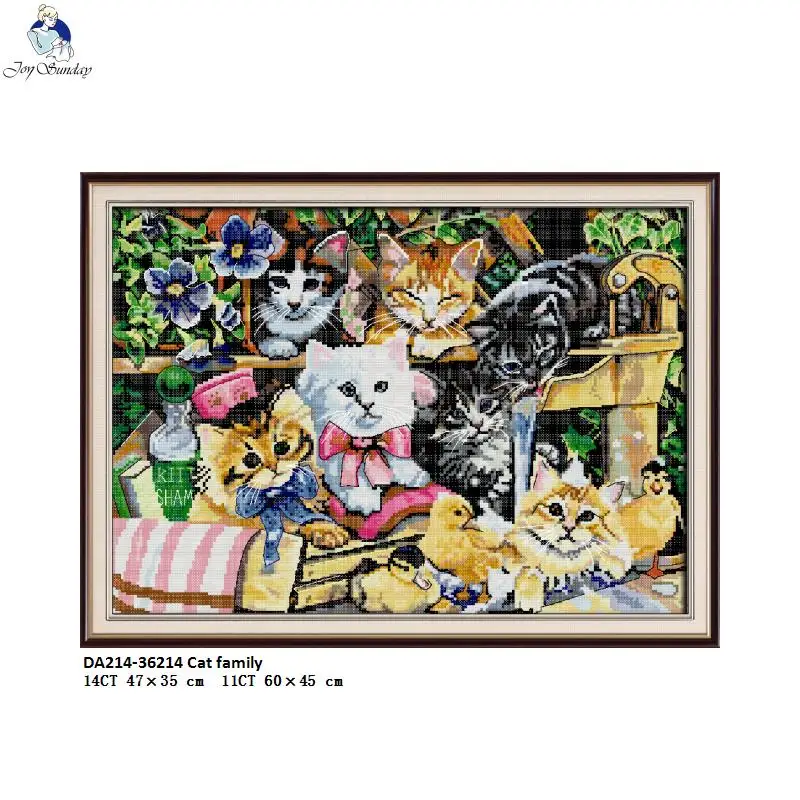 Joy Sunday Cat family Patterns Cross-stitch Kits Animal Style DMC 11CT and 14CT Printed Embroidery Set Wholesale DIY Hand Craft