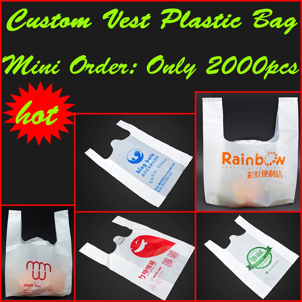 Plastic Vest Bag with Custom Printed Logo, Shopping Handle, Gift, 32x20x10cm