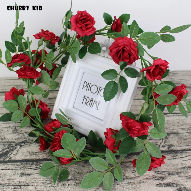 12pcs/lot! wholesale 100% HI-Q 95cm artificial rose flower vine wedding decorative rose strip silk flower string fake Rattan