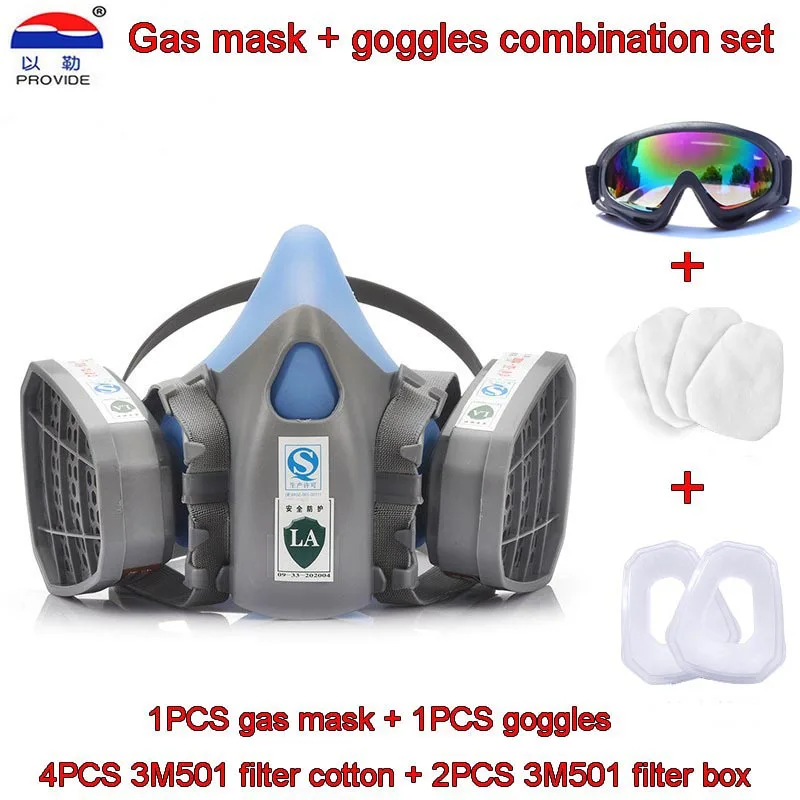 

Gas mask + goggles combination set high quality Gas mask + goggles + filter cotton + filter box Respirator mask