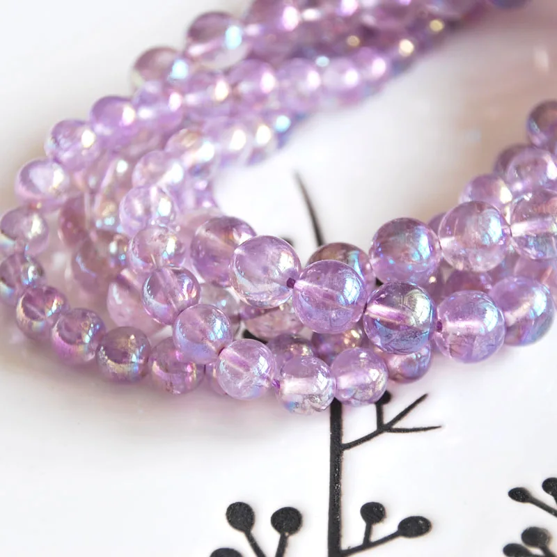 Natural Angel Aqua Aura Lavendar Purple Amethyst 8-12mm Round Loose Beads Jewelry Making DIY For Women