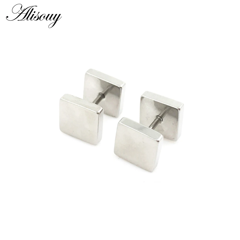 Punk Fashion 2-10 mm Square Ear Stud Earring Gothic Style Fake Tunnel Plug Earlobe Piercings Surgical Steel Cartilage Ear Stud