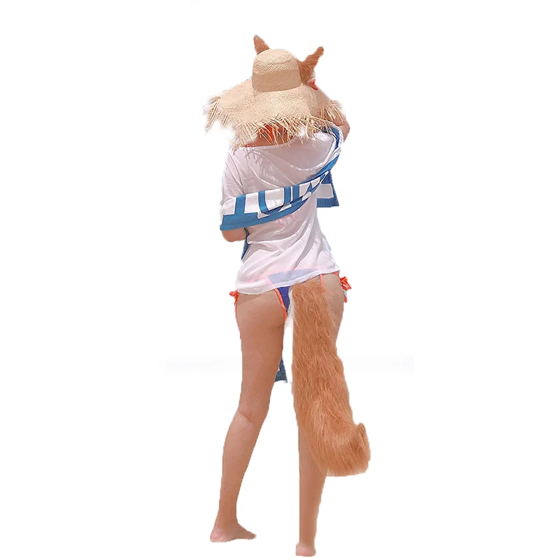 

Fate Grand Order Servant Lancer Tamamo no Mae Swimsuit Cosplay Costume with accessory and hat and tail 11