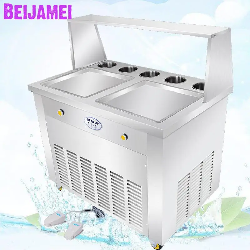 BEIJAMEI Hot Sale Fry Ice Cream Rolls Maker Double Square Plate Fry Frozen Yogurt Making Machine