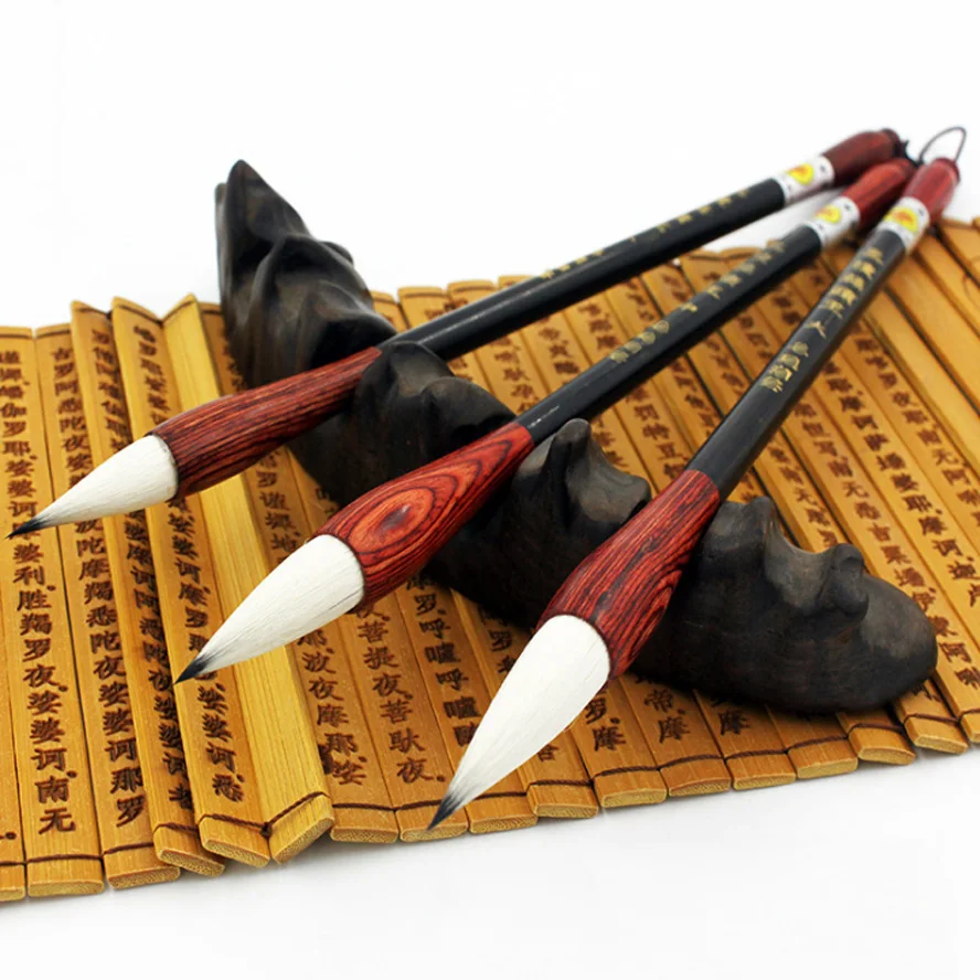 3 piece Top Chinese Calligraphy Brushes Purple Rabbit Hair Writing Brush wooden holder for artist painting art supplies