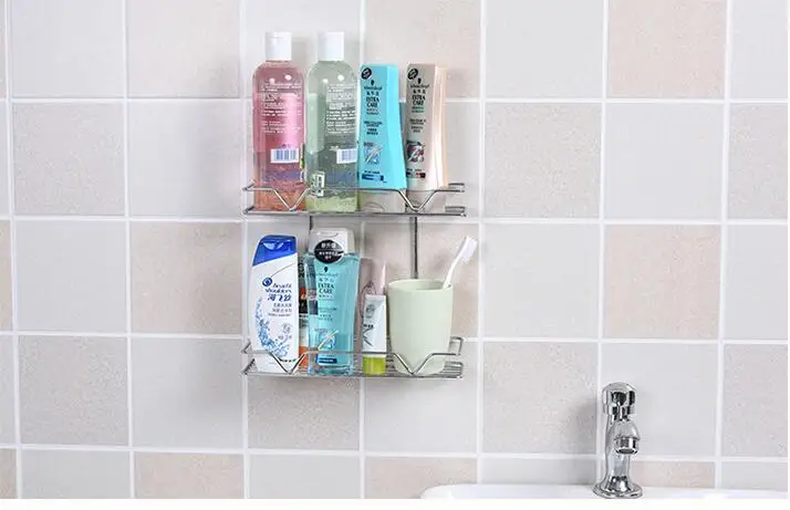 1PC 2 layer Kitchen Storage Hanger Metal Wall Shelf Rack Oganizer Bathroom Accessories OK 0713