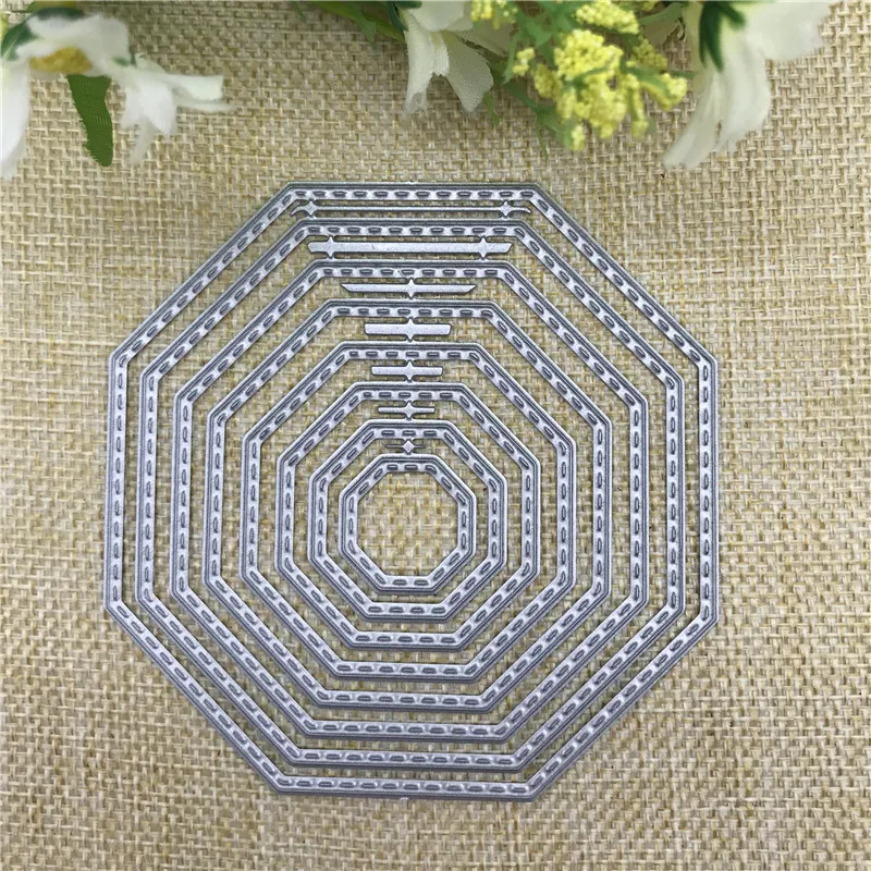 8pcs Stitched Lable Octagon Frame Metal Cutting Dies Stencil for DIY Scrapbooking Embossing Album Paper Cards Decorative