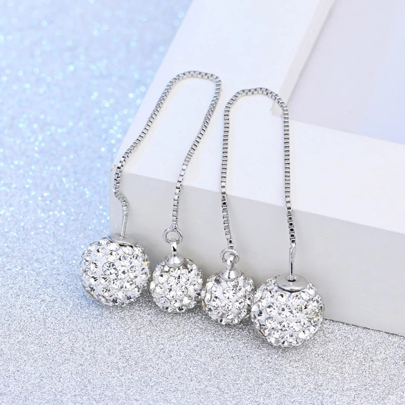 925 Silver Needle Fashion Shiny Shambhala Ball Crystal Ladies Tassels Stud Earrings Jewelry Female Anti Allergy Cheap