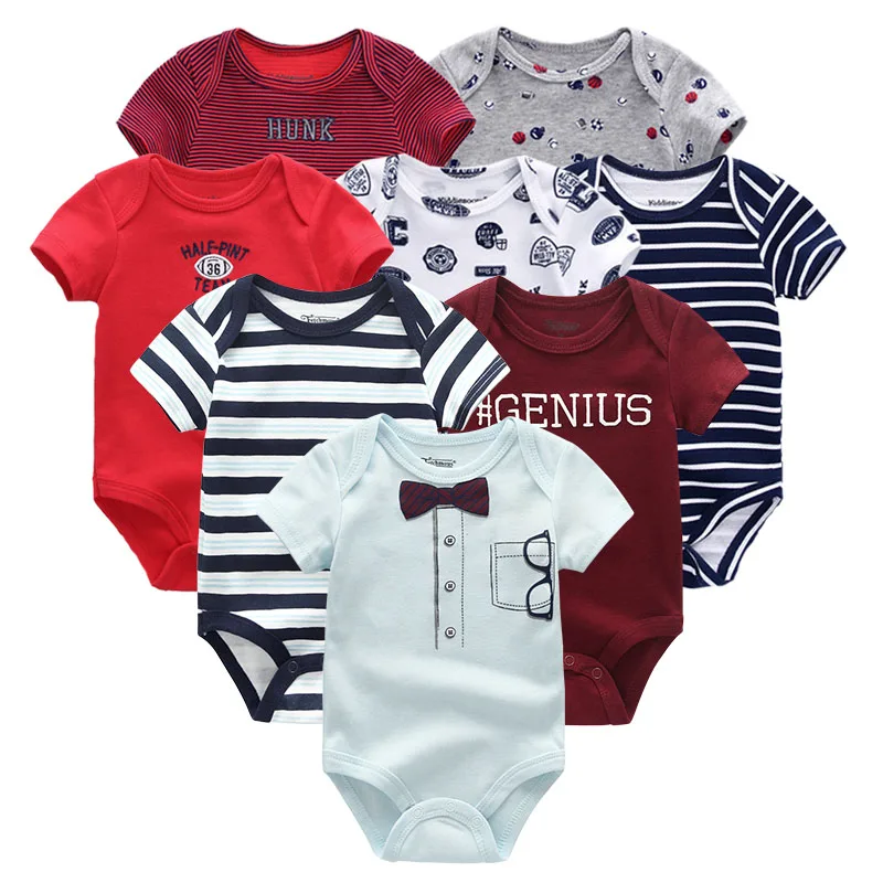 Fetchmous Unisex Baby Girl Clothes Cotton 8PCS Newborn Solid Bodysuit Baby Boy Clothes Sets Cartoon Short Sleeve Print Ropa bebe