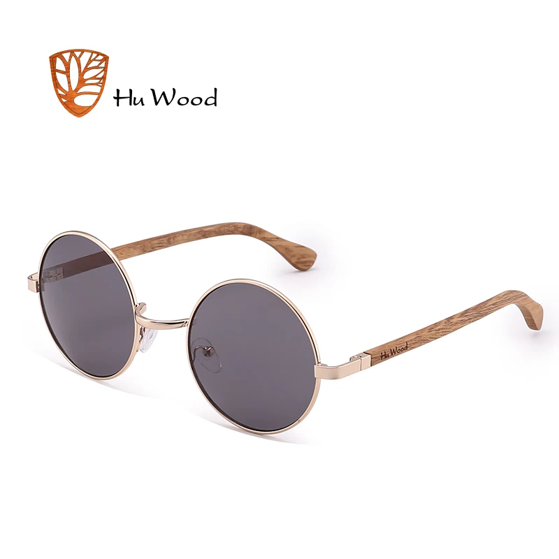 

HU WOOD Trendy Steampunk Sunglasses Men Women Retro Sun Glasses Round Natural Wood Frame Log Eyewear UV400 Daily Fishing GR8024