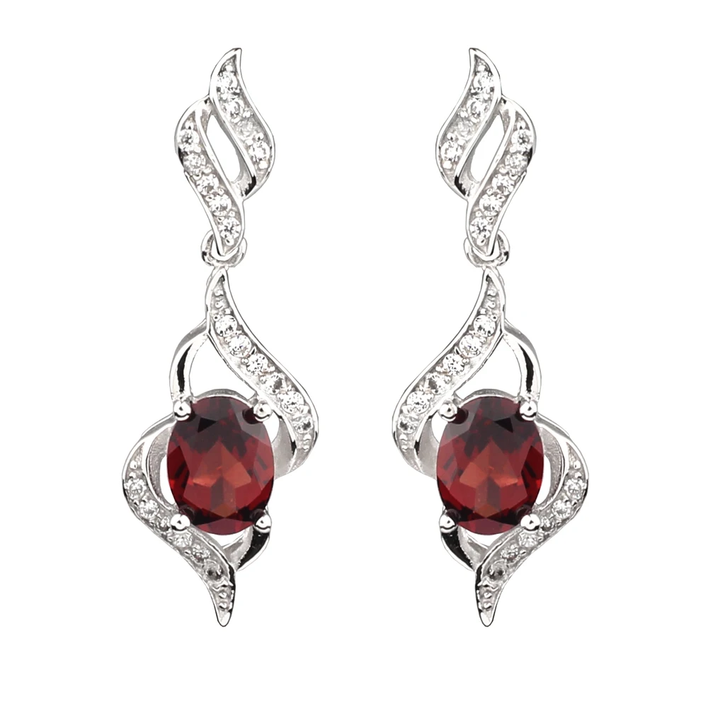 

Natural Red Garnet Drop Earrings Women 925 Silver 6x8mm Oval Crystal Jewelry January Birthstone Birthday Gift E085RGN