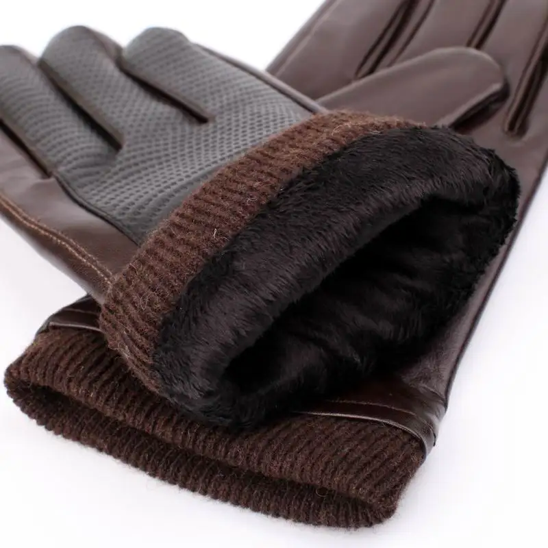 New Autumn Fashion Mens Leather Gloves Goatskin Belt Button Male Mittens Plus Velvet Warm Gloves For Men Outdoor Driving Gloves