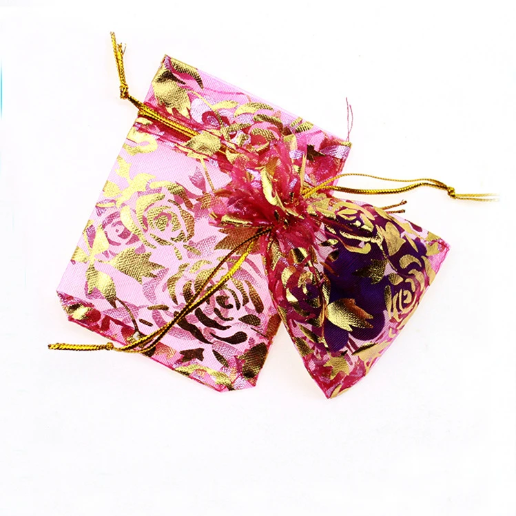 

17*23cm 100pcs Rose Golden Rose Gift Bags For Jewelry/wedding/christmas/birthday Yarn Bag With Handles Packaging Organza Bags