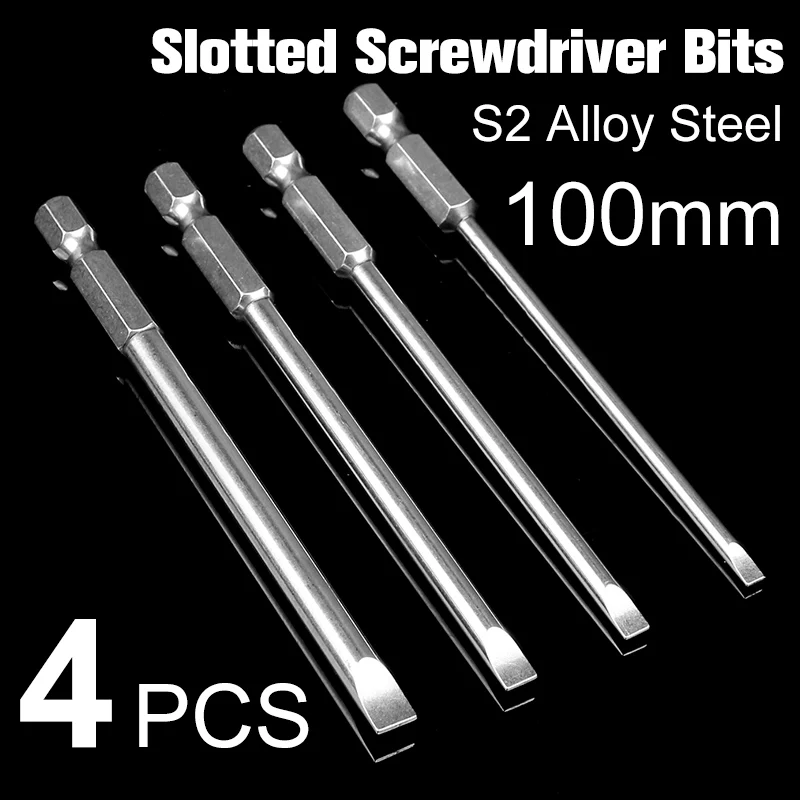 4pcs Flathead Screwdriver Bit Set Magnetic Slotted Screwdriver Bit Set 1/4\