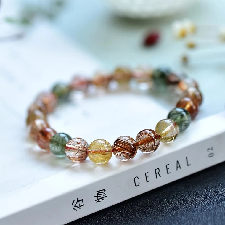 

Натуральная медь, красочный рутилированный кварцевый золотой браслет, женские круглые бусины 7 мм, 8 мм, 9 мм, 10 мм, 11 мм, 12 мм AAAAA