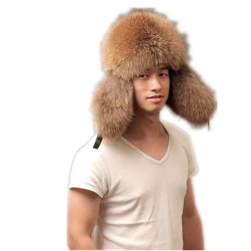 

Men fur bomber hats of natural fox fur & raccoon fur hats with earflaps black natural silver fox fur leifeng caps for male M101