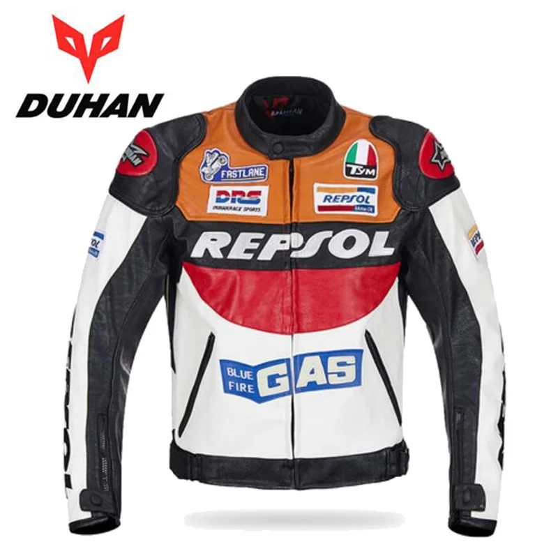 DUHAN Men's Motocross Motorcycle Jacket Moto Racing Jacket REPSOL PU Leather Motorbike Jackets Clothing Clothes Coat Windproof