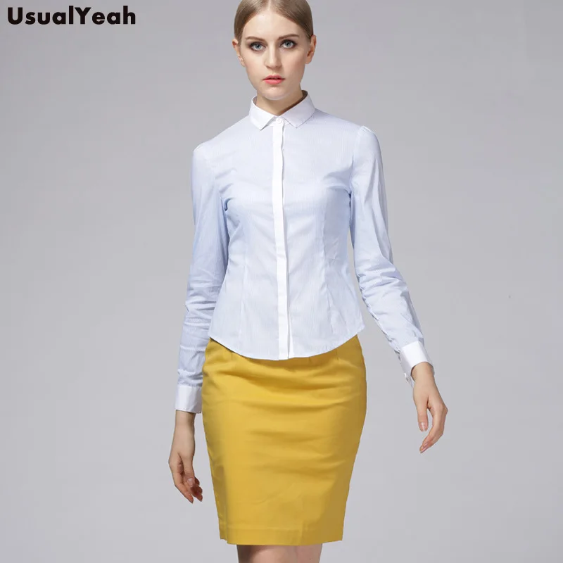 New  Women Body Shirt Blouse Slim Fit Striped Turn-down Collar Formal Long Sleeve Office Blouses For Work Wear SY0285 S-XXL